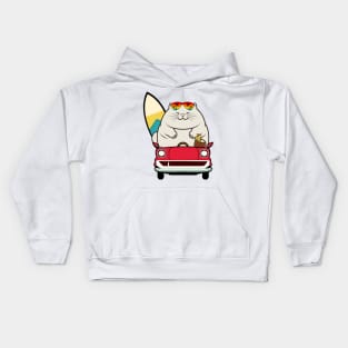 Funny Fat cat is driving to the beach Kids Hoodie